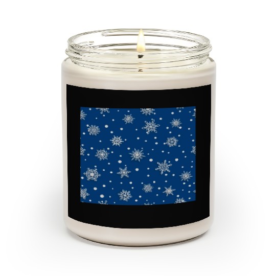 Modern Navy Blue Snowflakes Pattern Scented Candles
