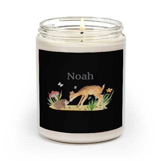 Forest Animal Deer Hedgehog Flowers Name Noah Scented Candles