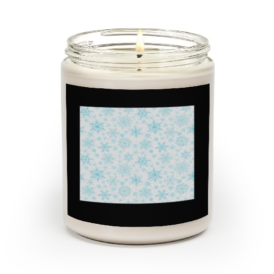 Modern Snowflakes Pattern White Teal Scented Candles