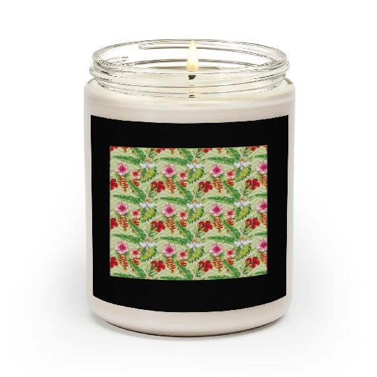 Illustration hibiscus palm leaves Scented Candles