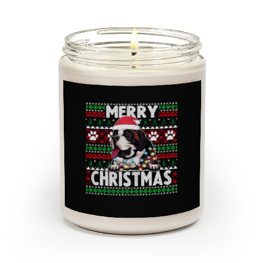 Saint Bernard Christmas Lights Dog Lovers Xmas Paj Scented Candles