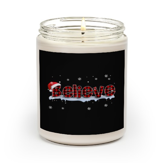 Believe Buffalo Plaid Santa Snowflake Christmas Scented Candles