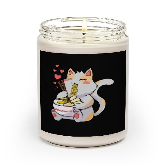 Funny Kawaii Cat Eating Ramen - Kawaii Neko Cat Scented Candles