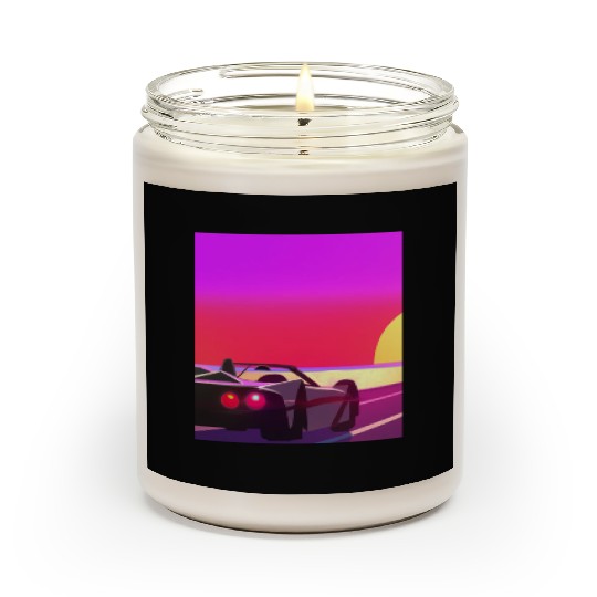 Synthwave Outrun Sports Car Beach Sunset Scented Candles