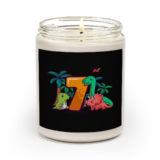 7th Birthday Trex Triceratops Dinosaur 7 Year Scented Candles