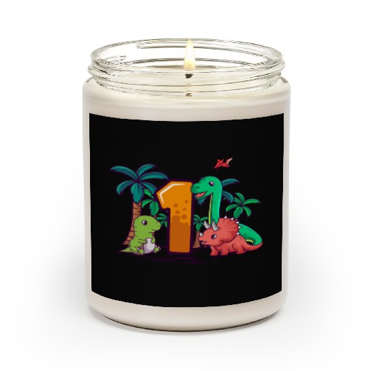 1st Birthday T-Rex Triceratops Dinosaur 1 Year Scented Candles