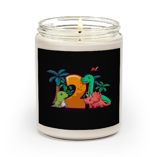 2nd Birthday Trex Triceratops Dinosaur 2 Year Scented Candles