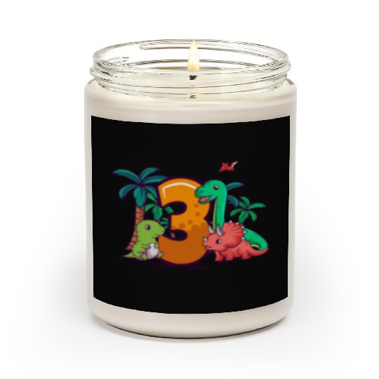 3rd Birthday T-rex Triceratops Dinosaur 3 Year Scented Candles