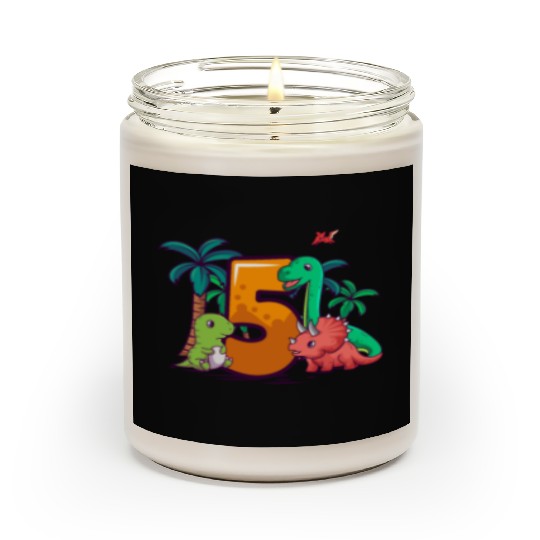 5th Birthday Trex Triceratops Dinosaur 5 Year Scented Candles