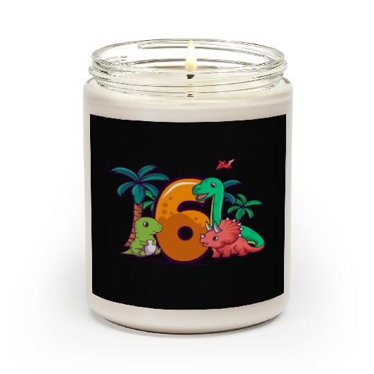 6th Birthday Trex Triceratops Dinosaur 6 Year Scented Candles