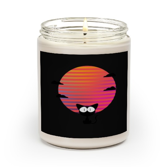 Cat Lover Cat Lady Christmas Xmas Cat Retro Sunset Scented Candles
