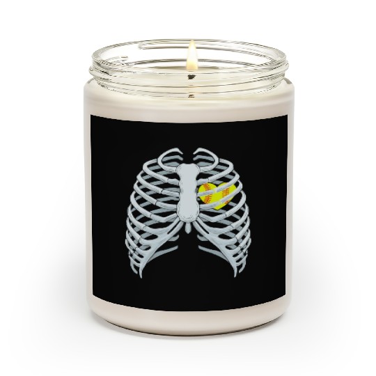 Funny Softbal Heart Skeleton Rib Cage Halloween Scented Candles