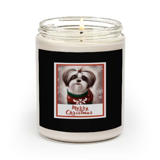 Shih tzu dog in a Christmas reindeer sweater. Scented Candles