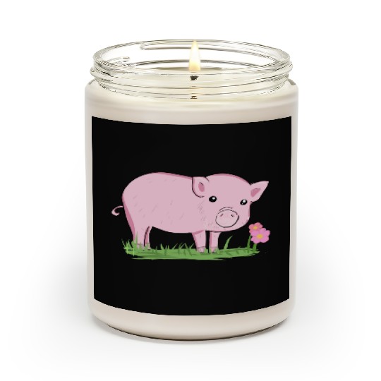 Pig Symbol Nature Animal Grass Flower Scented Candles