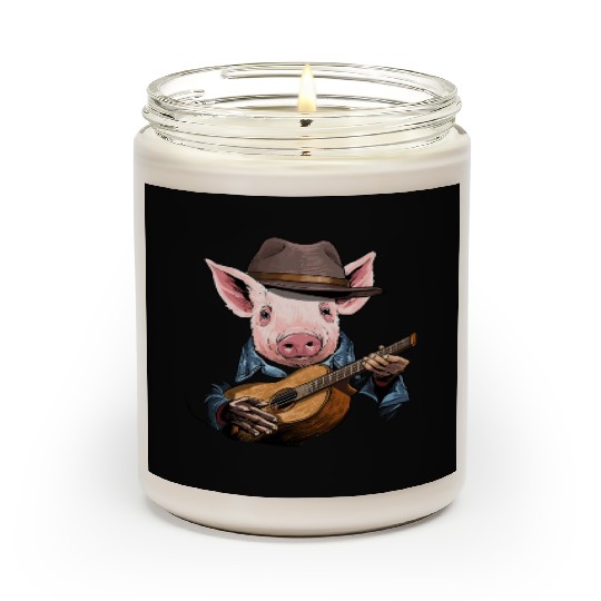 Acoustic Guitar Pig Guitar Player Farm Animal Scented Candles