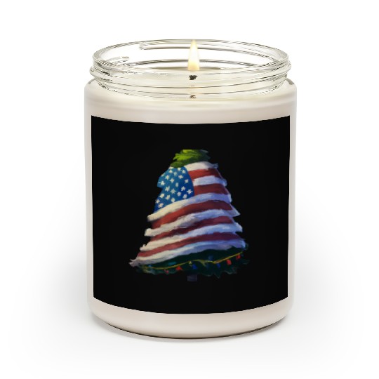 Patriotic Christmas Tree Wrapped In US Flag Scented Candles