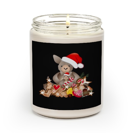 cute kangaroo for christmas with santa hat Scented Candles