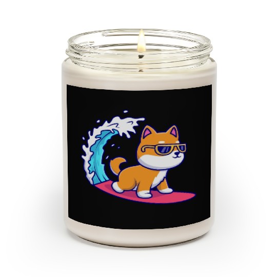 Cute Shiba Inu Dog Surfing in Sea Scented Candles