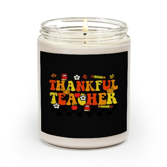 Thankful Teacher Retro Groovy Thanksgiving Fall Scented Candles