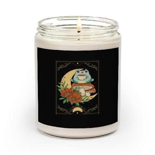 Cottagecore Aesthetic Tarot Card Frog Sipping Tea Scented Candles