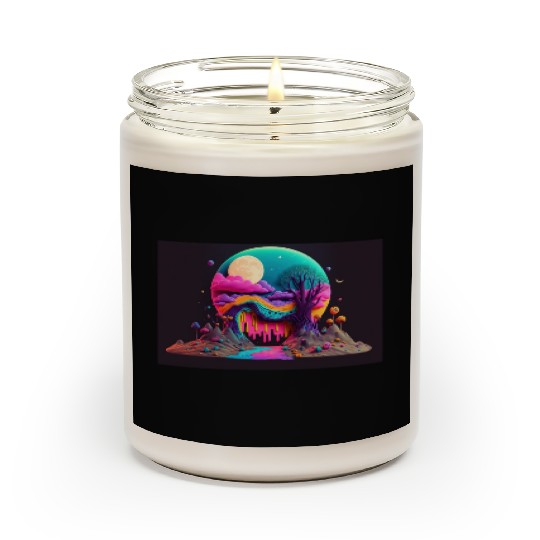 Spooky Full Moon Psychedelic Landscape Paint Drips Scented Candles