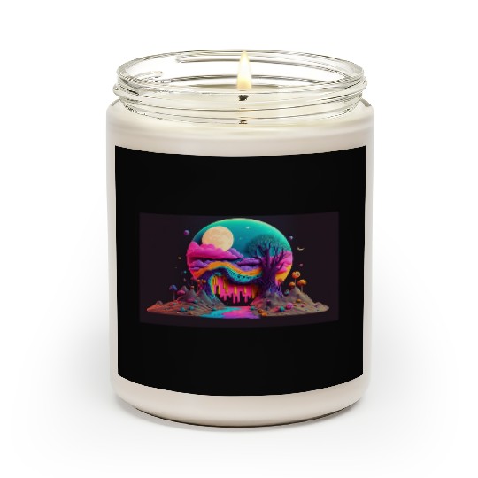 Spooky Full Moon Psychedelic Landscape Paint Drips Scented Candles