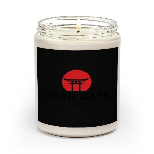 Red Sun Behind Japanese Torii Gate Scented Candles