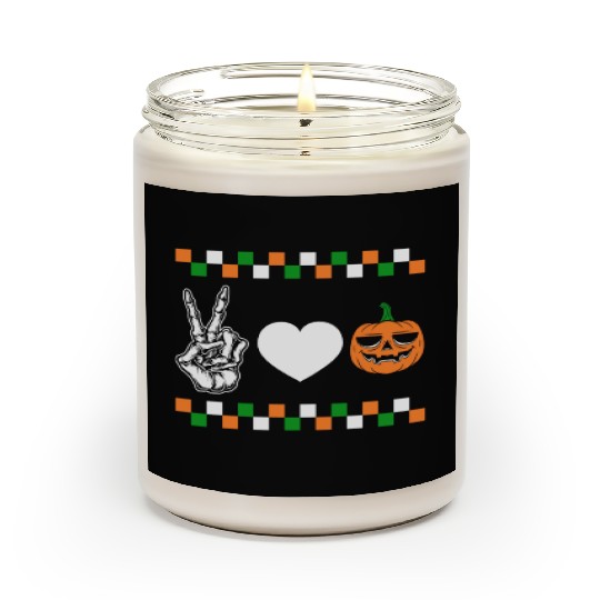 Halloween Scented Candles, Peace Love Pumpkin Skeleton Hand