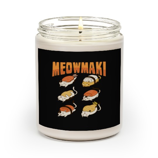 Cat Sushi Meow Design for a Cat Lady or Cat Mom Scented Candles