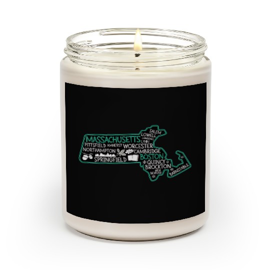 Massachusetts Boston cute map Salem Lowell Lawrenc Scented Candles