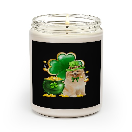 Pomeranian Dog Shamrock St Patricks Day Scented Candles