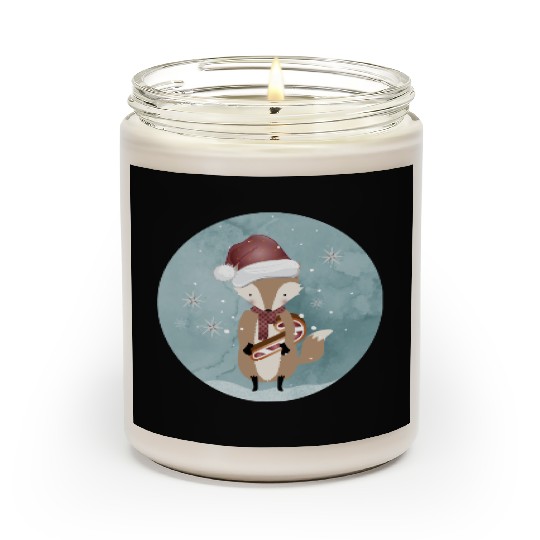 cute fox for Christmas with candy cane Scented Candles