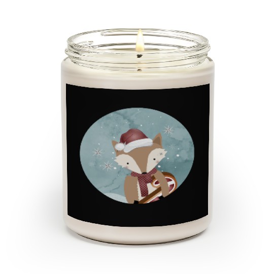 cute fox for Christmas with Santa hat Scented Candles
