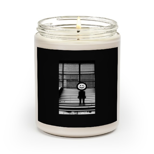 Smiley Face in Scented Candles Standing on the Steps Street