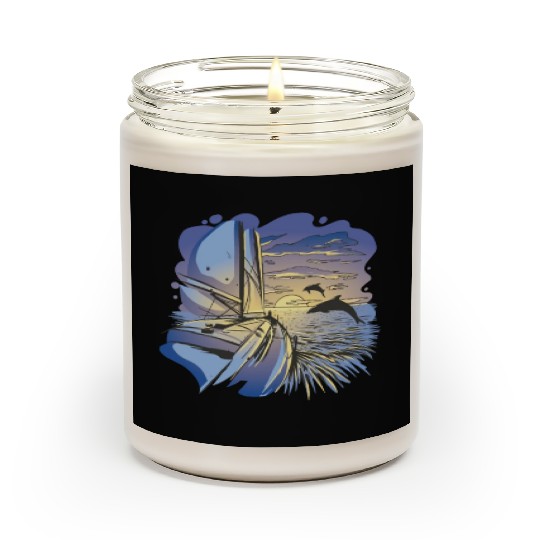 Boat sailing ocean sunset dolphin Boat sailing oce Scented Candles