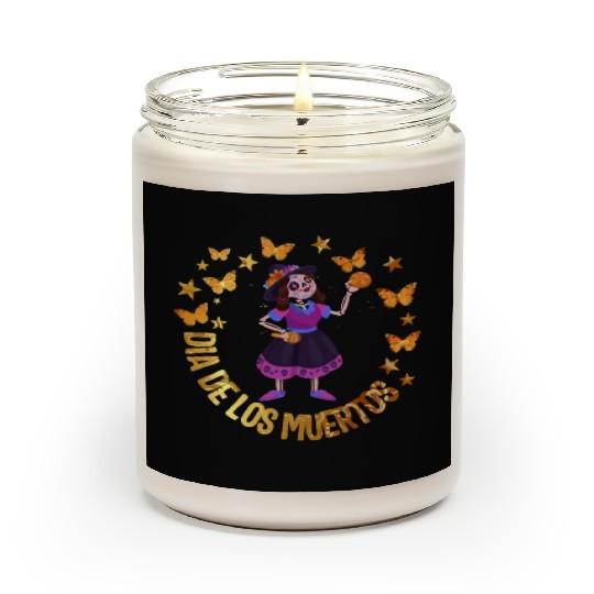 Dia De Los Muertos Scented Candles, Girl Sugar Skeleton