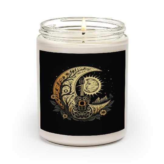 Cottagecore Acoustic Guitar With Moon, Sun, Stars Scented Candles