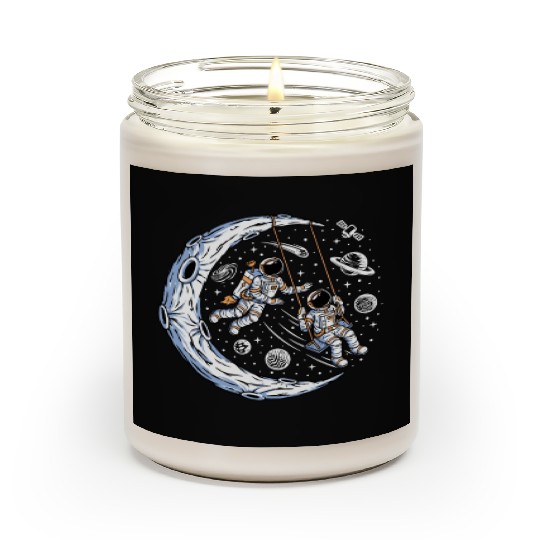 Astronauts on swing on moon Scented Candles