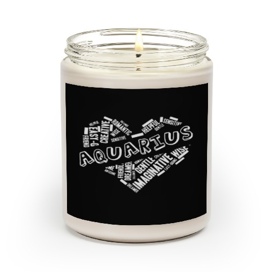 Aquarius Heart Word Cloud Doodle Astrology Zodiac Scented Candles
