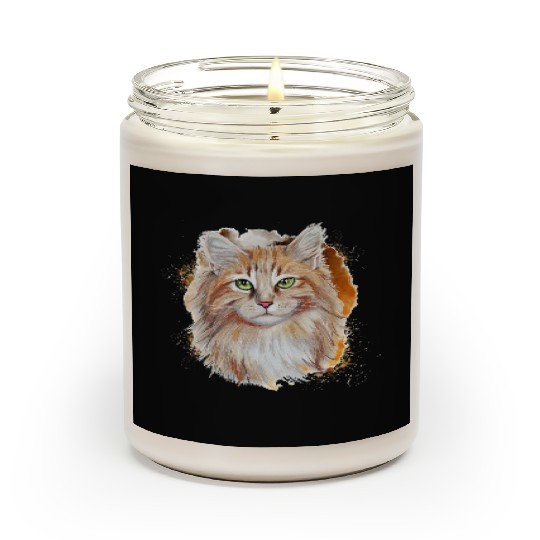 Watercolor Splash Beautiful Brown Cat Scented Candles