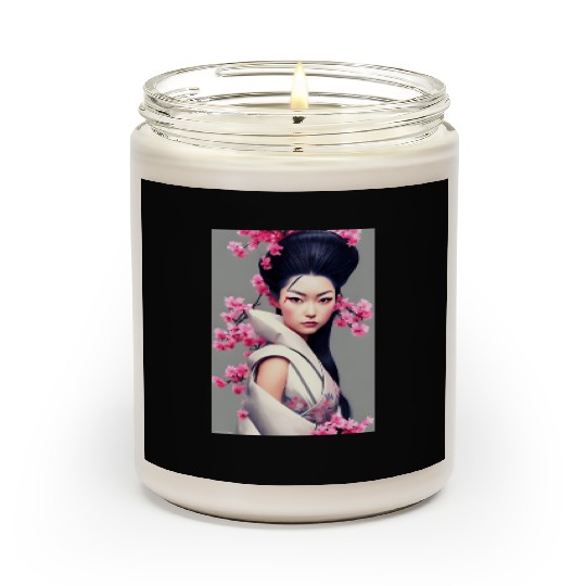 japanese geisha woman portrait Japan wall art Scented Candles