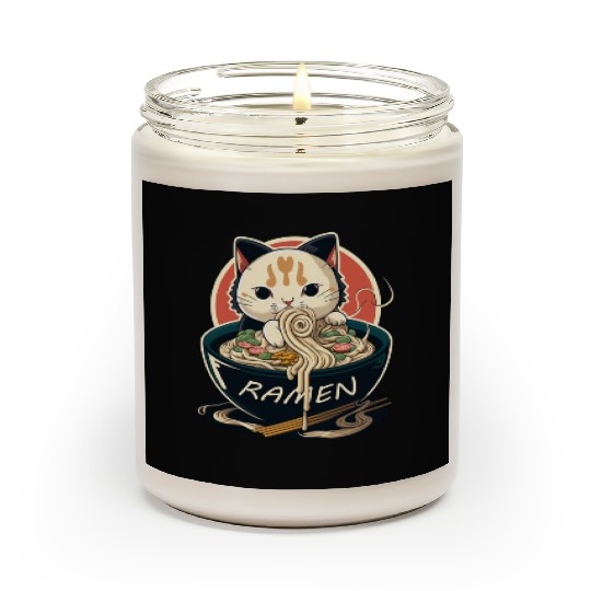 Cute Cat Eating Ramen Scented Candles