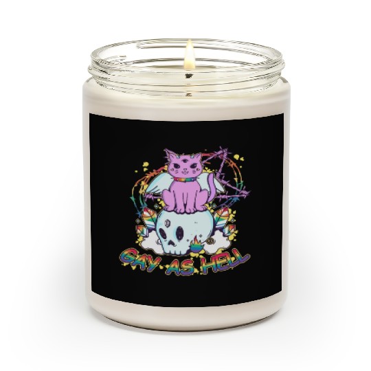 Gay As Hell Creepy Cute Gay Pride Cat LGBT Rainbow Scented Candles