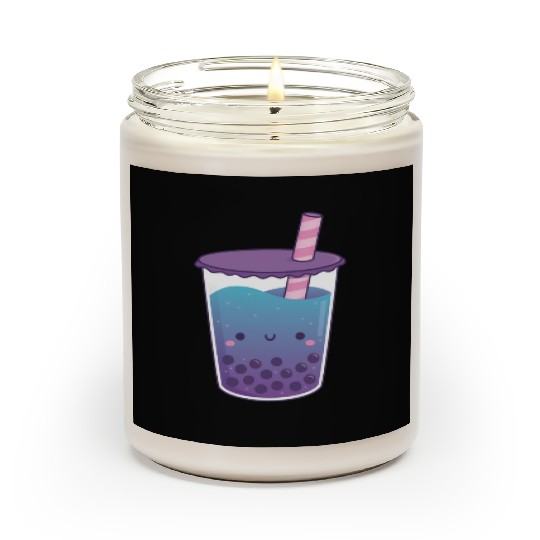 Cute Galaxy Butterfly Pea Flower Boba Tea Doodle Scented Candles