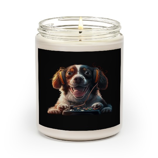 Funny Dog Playing Video Game Scented Candles