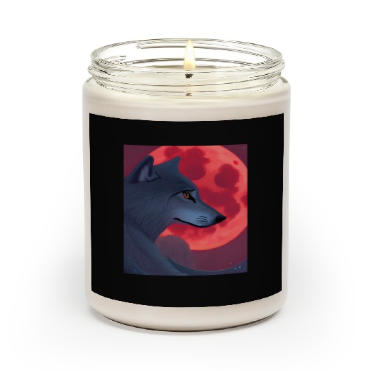 A Grey Wolf Staring at a Blood Moon Scented Candles