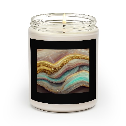Pastel Pink Teal Agate Geode Stone Scented Candles