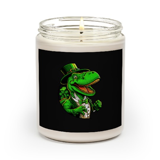 St Patricks Day T-rex Dinosaur With Top Hat Scented Candles