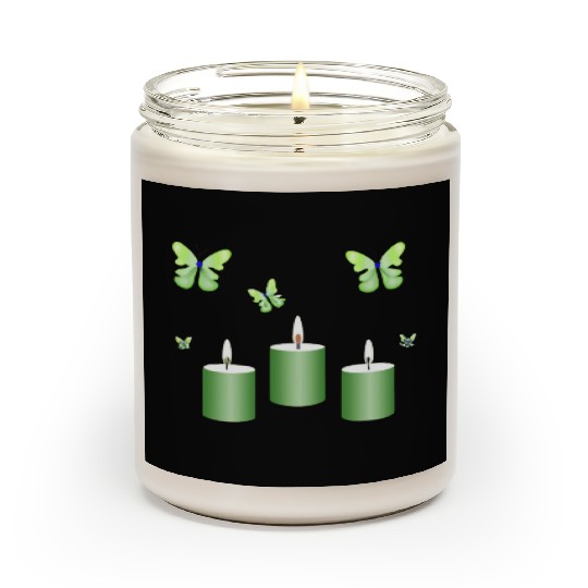 Green candle with butterflies Scented Candles