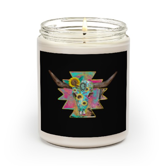 Colorful Floral Bull Skull Scented Candles